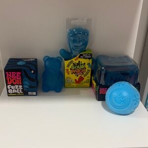 Blue lover squish lot, Needoh Fuzz Ball, Nice CUBE,SourPatch,Bear & Round squish